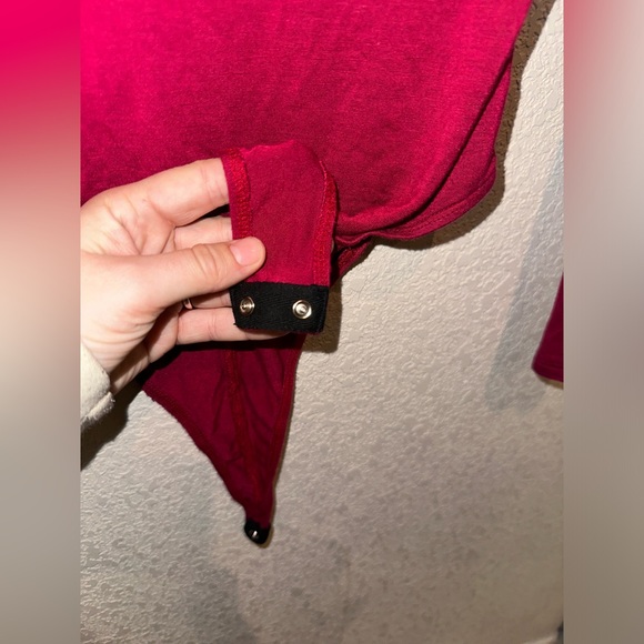 Forever 21 Open Cross Back Bodysuit Wine Burgundy Button Close Size Small - Picture 3 of 6